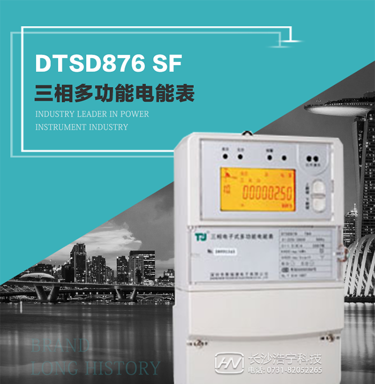 產(chǎn)品型號：DTSD876 SF型 三相多功能電能表
精度等級：有功0.5級 1級；無功2級&nbsp;
額定電壓： 3×100V 3×57.7/100V 3×220/380V&nbsp;
額定電流： 1.5(6)A 5(20)A 10(40)A 15(60)A 20(80)A 30(100)A&nbsp;
頻 率： -40℃～+70℃&nbsp;
工作溫度：≤0.5S&nbsp;
顯示方式： ≥1000mAh&nbsp;
整機功耗： ≥10年&nbsp;
重量： 約2.4kg&nbsp;
外形尺寸： 293mm×175mm×80mm