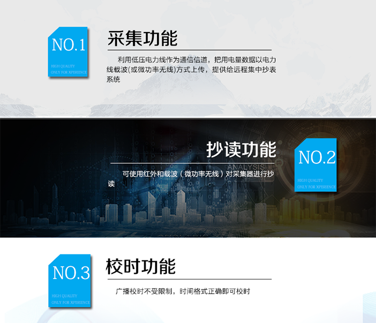 產(chǎn)品特點(diǎn)
該產(chǎn)品主要完成對RS485電表的電量采集，并且利用低壓電力線作為通信信道，把用電量數(shù)據(jù)以電力線載波(或微功率無線)方式上傳，提供給遠(yuǎn)程集中抄表系統(tǒng)。